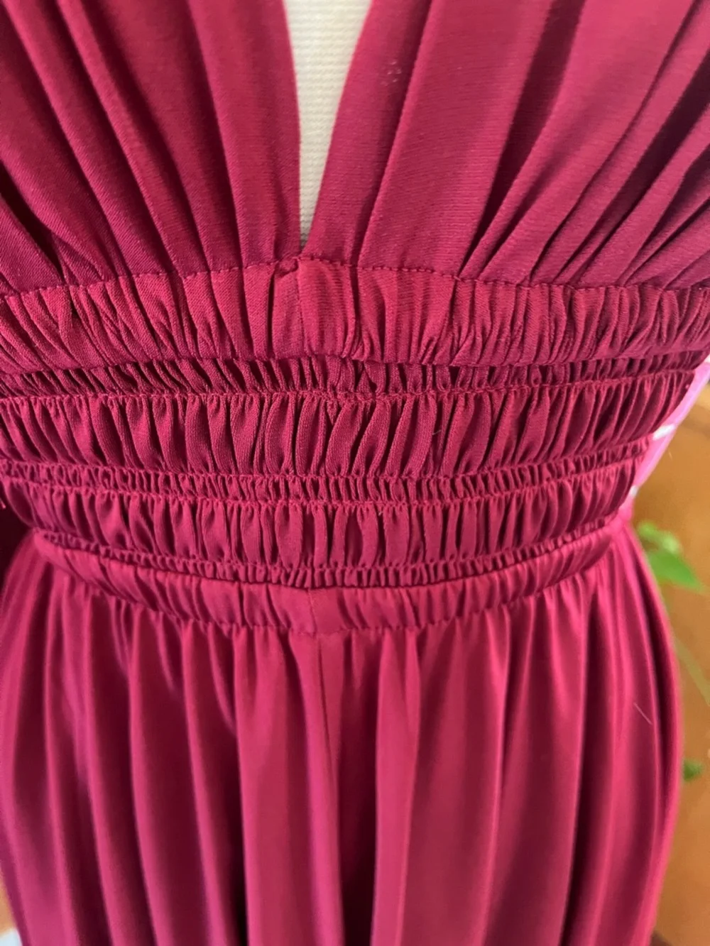 Express Burgundy Greek Goddess Style Mini Dress elastic ribbon Waistband Size S - Picture 7 of 11